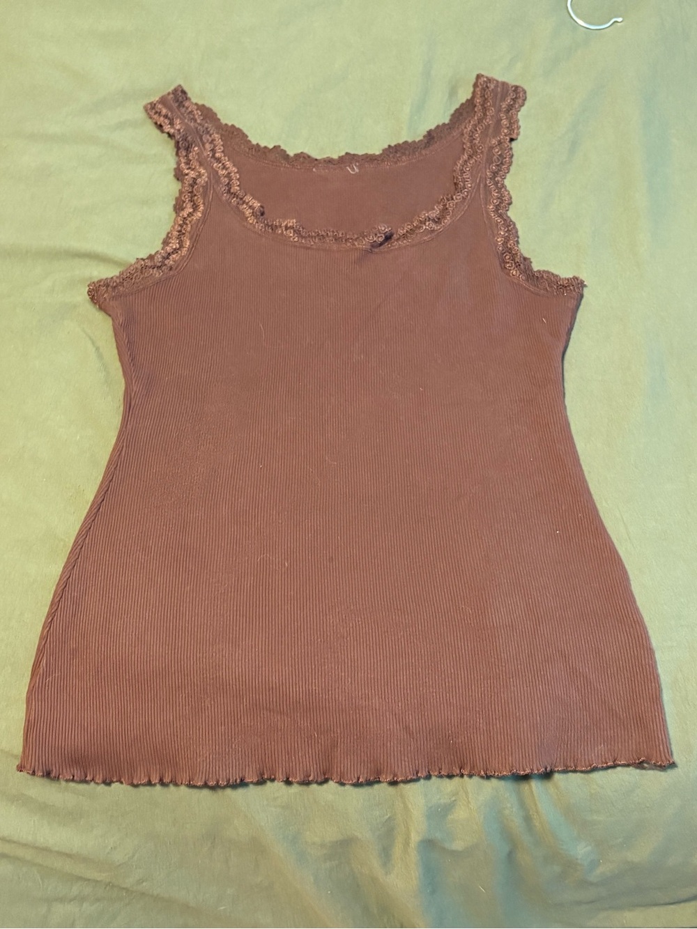 Lace-Trim Ribbed Tank Top - Brown